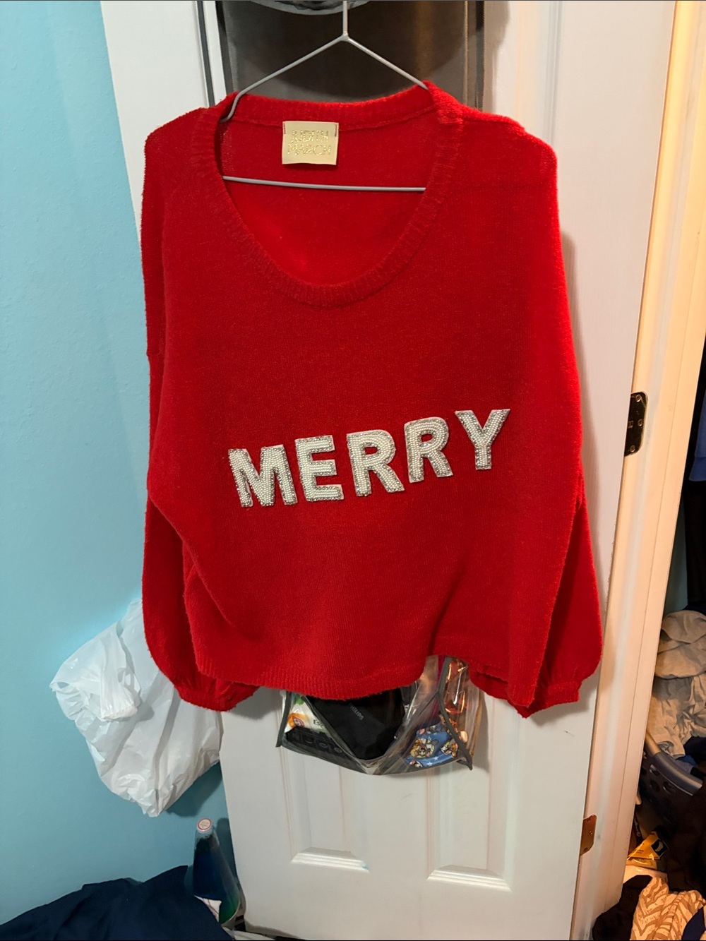 Judith March Red 'MERRY' Crewneck Sweater